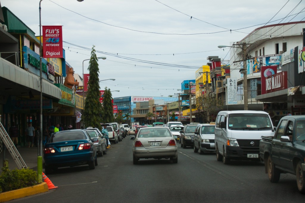 We discovered on our one day road trip, that 'tourist' Fiji and 'regular' Fiji are two very different places.  Denarau Island, for example is worlds apart from your average Fijian's experience.  This pic is of downtown Nadi.